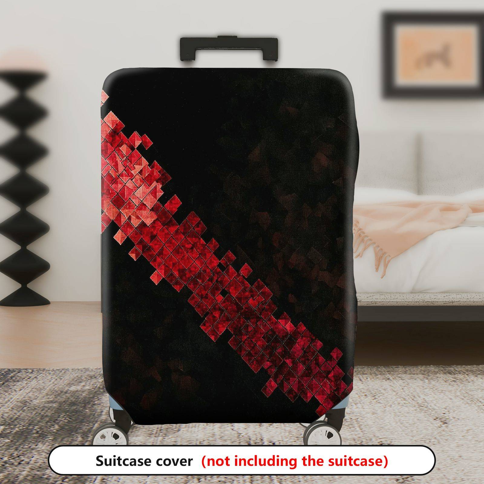 1-Piece Geometric Red Black Abstract Modern Stylish  Suitcase Luggage Cover, Stretch Protective Sleeve
