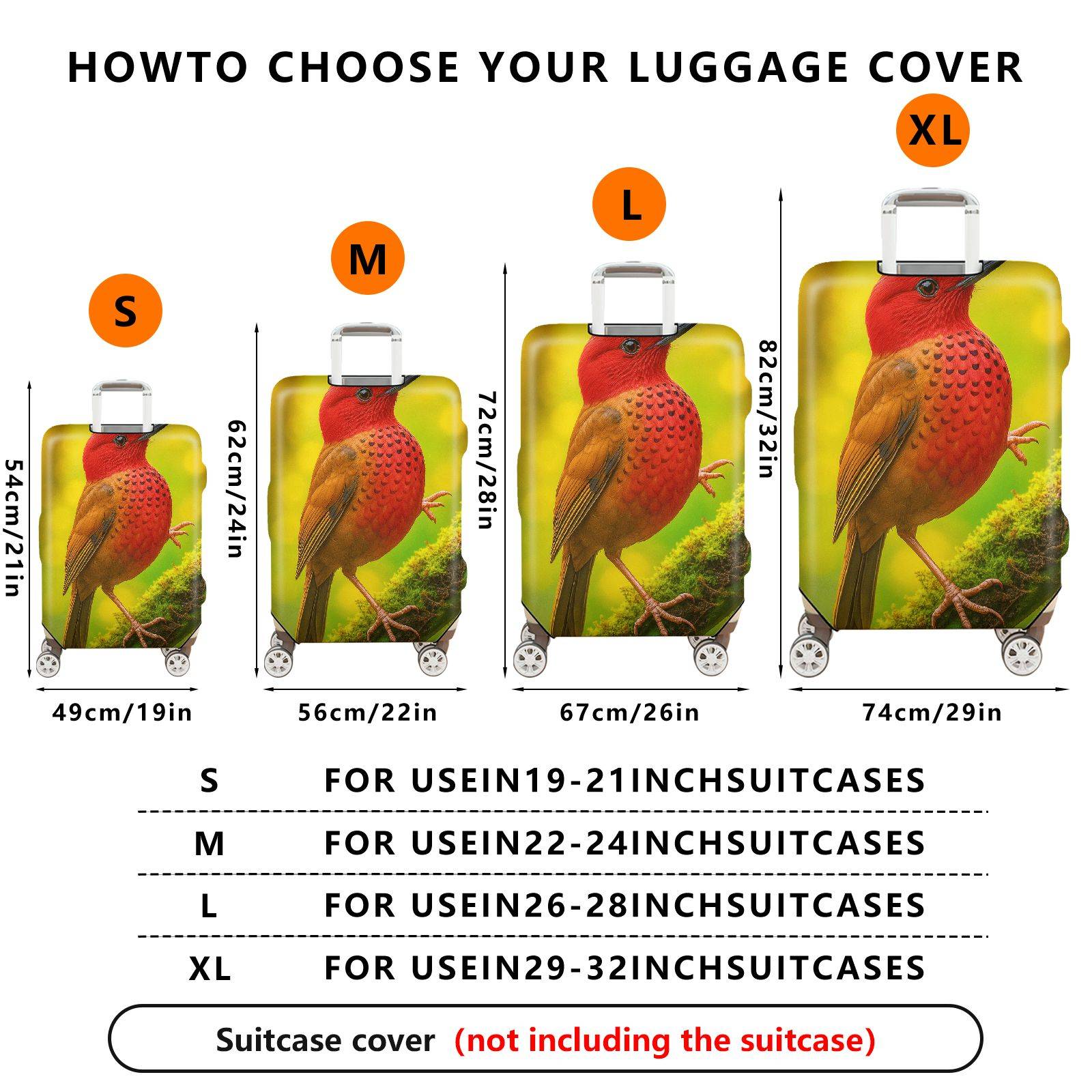 1-Piece Red Bird Nature Colorful Wildlife Artistic Vibrant  Suitcase Luggage Cover, Stretch Protective Sleeve
