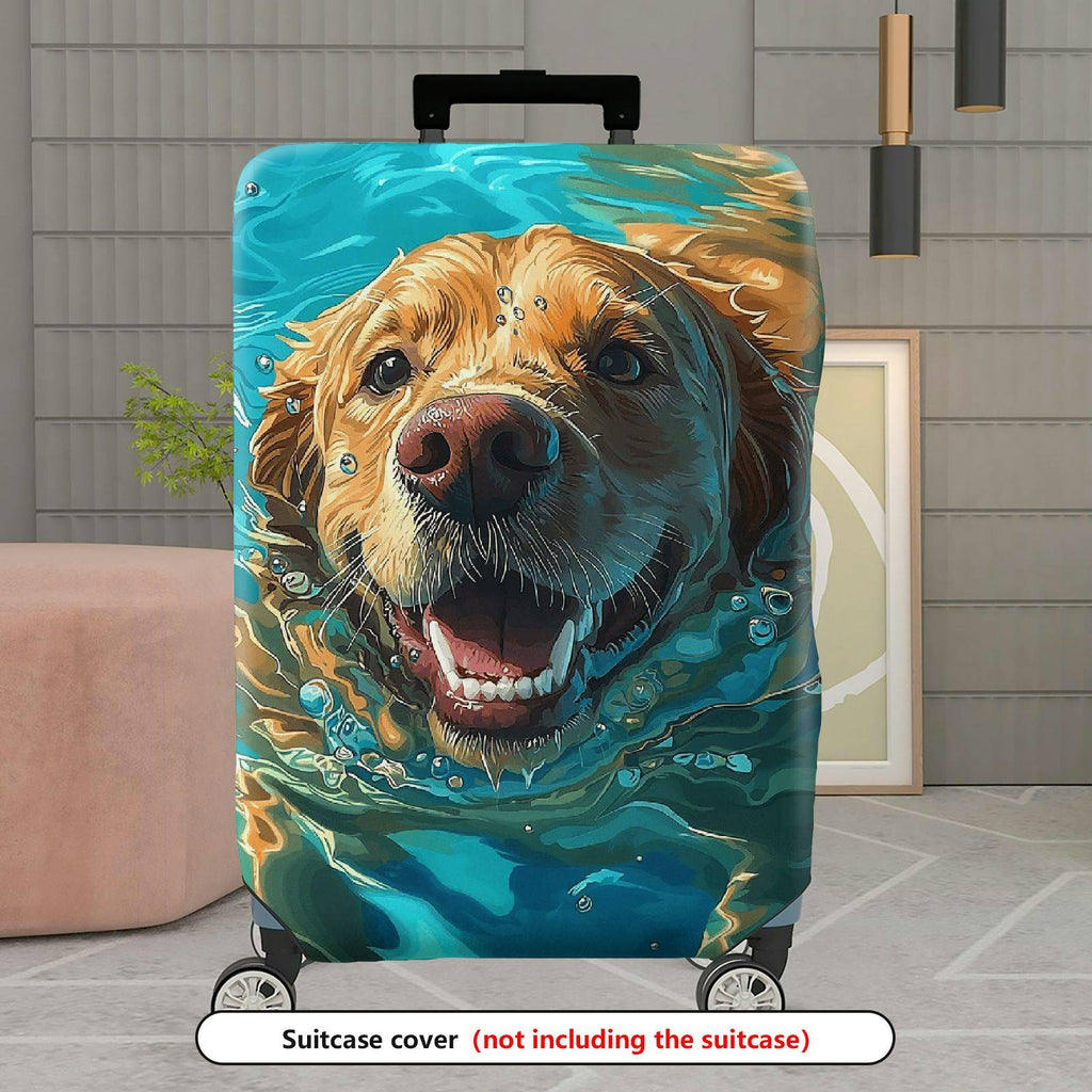 1-Piece Cute Golden Retriever Swimming Water Splash Travel Animal  Suitcase Luggage Cover, Stretch Protective Sleeve