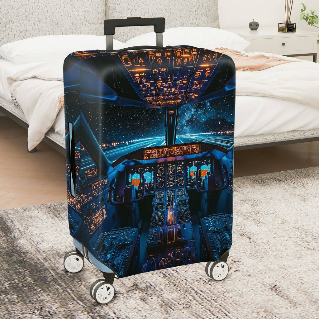 1-Piece Airplane Cockpit Night Sky Starry Universe Aerospace  Suitcase Luggage Cover, Stretch Protective Sleeve