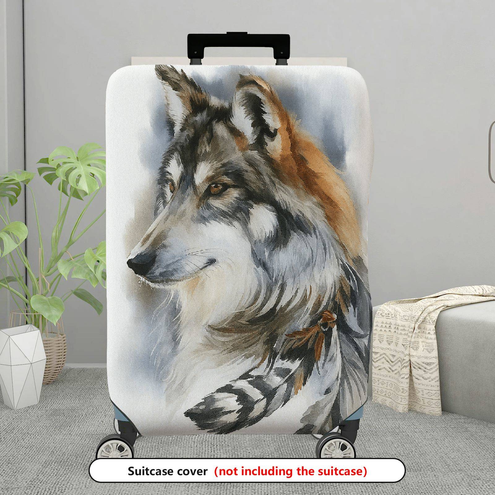 1-Piece Artistic Wolf Feather Pattern  Suitcase Luggage Cover, Stretch Protective Sleeve