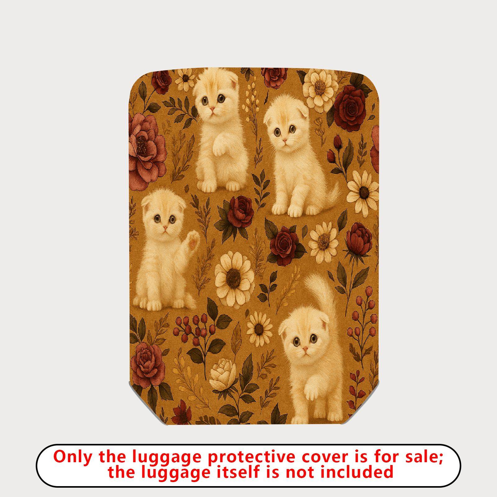 1-Piece Cute Floral Kitten Vintage Artistic Pattern  Suitcase Luggage Cover, Stretch Protective Sleeve
