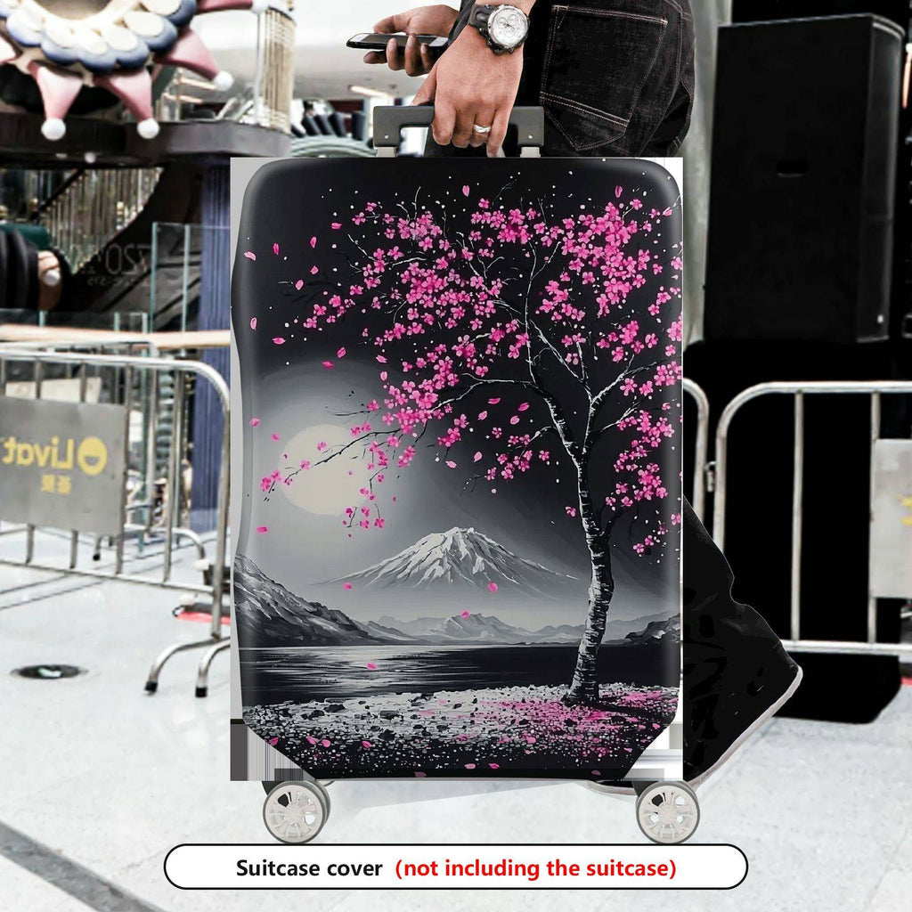 1-Piece Cherry Blossom Mountain Moon Scenic Artistic Nature Landscape  Suitcase Luggage Cover, Stretch Protective Sleeve
