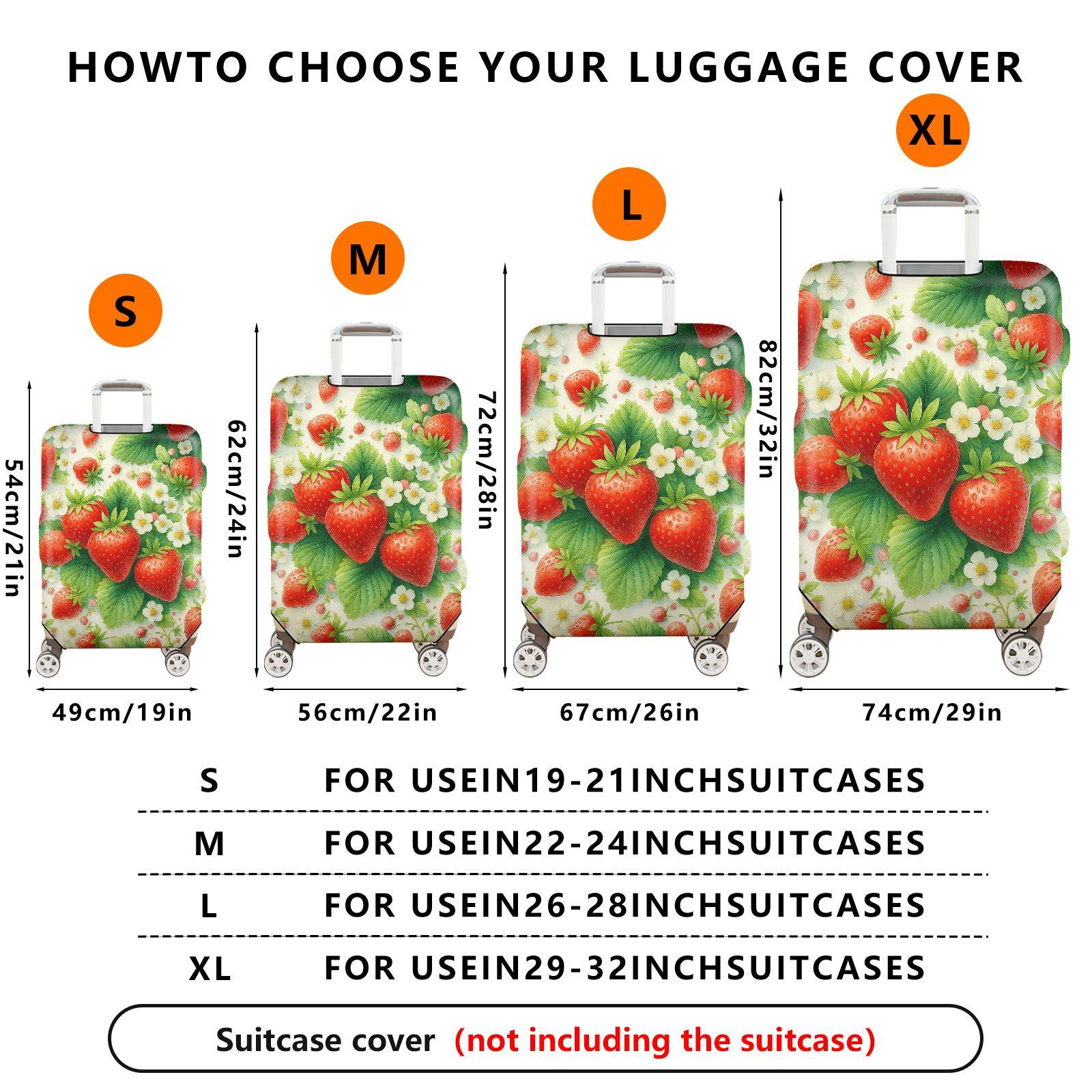 1-Piece Strawberry Floral Leaf Berry Fruit  Suitcase Luggage Cover, Stretch Protective Sleeve