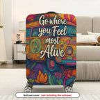 1-Piece Adventure Quote Floral Retro Van Colorful Artistic  Suitcase Luggage Cover, Stretch Protective Sleeve
