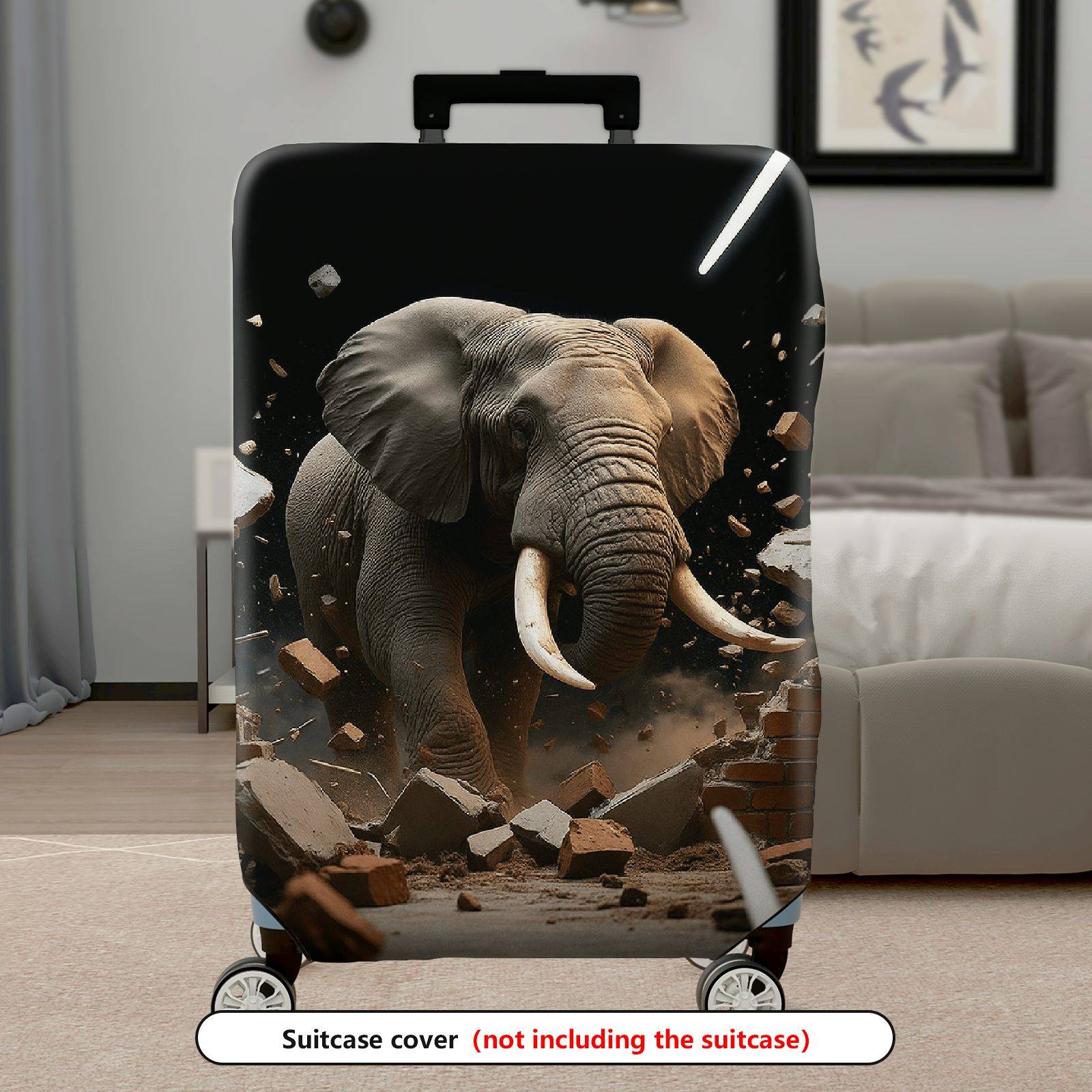 1-Piece Elephant Brick Wall Illustration Bold Impact Artistic Creative Elephant theme, Holiday  Suitcase Luggage Cover, Stretch Protective Sleeve