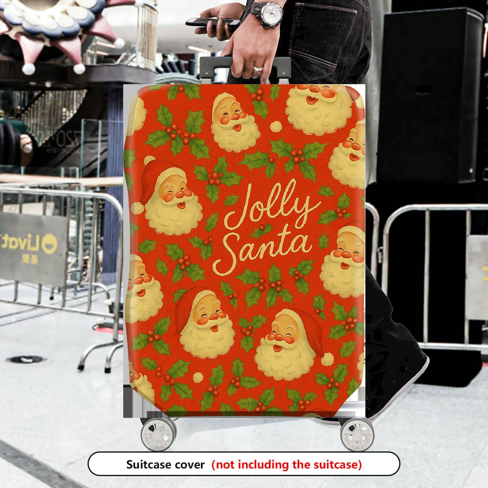 1-Piece Jolly Santa Festive Christmas Holiday Cheer Travel  Suitcase Luggage Cover, Stretch Protective Sleeve