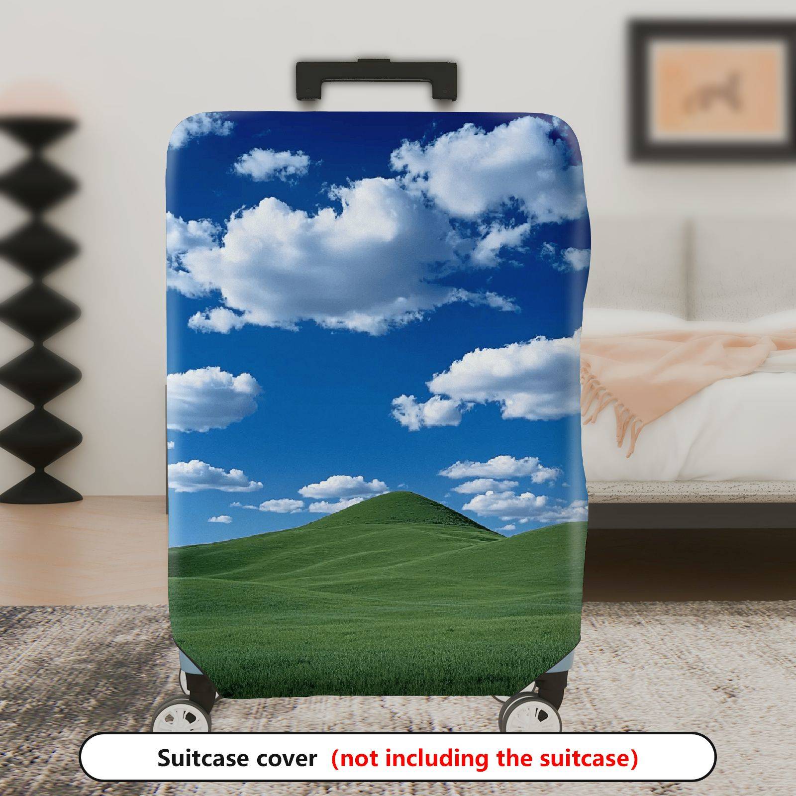 1-Piece Sky Blue Green Landscape Clouds Nature Hills  Suitcase Luggage Cover, Stretch Protective Sleeve