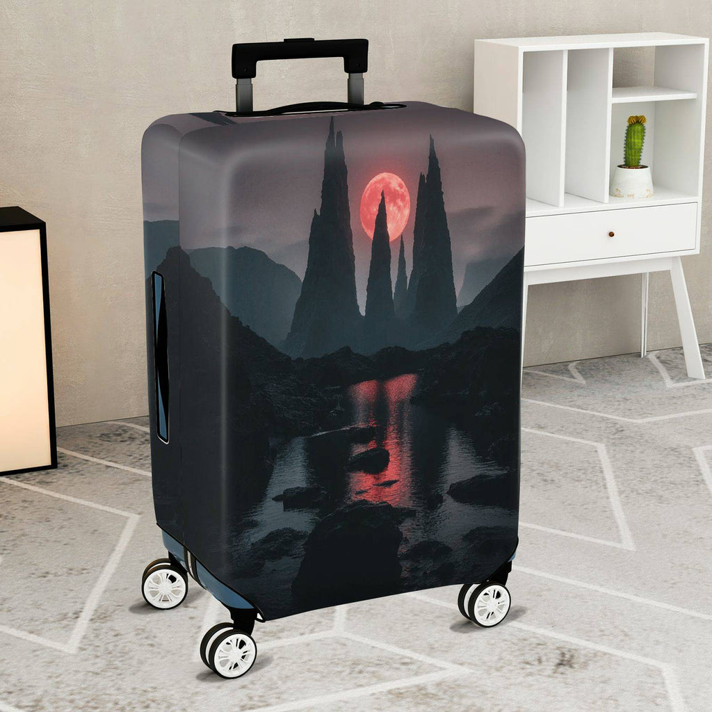 1-Piece Fantasy Landscape Red Moon Night Sky Mountain Reflection  Suitcase Luggage Cover, Stretch Protective Sleeve