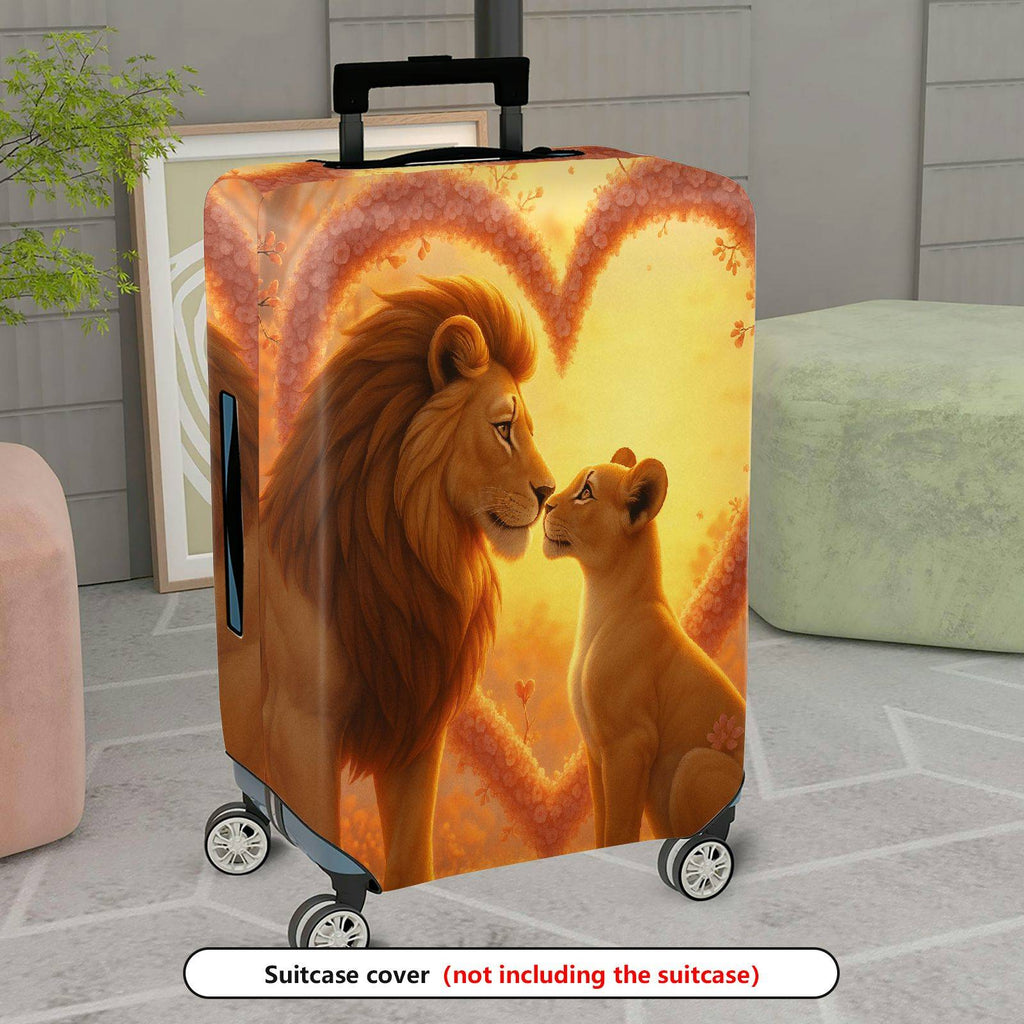 1-Piece Lion Heart Nature Artful Illustration Floral  Suitcase Luggage Cover, Stretch Protective Sleeve