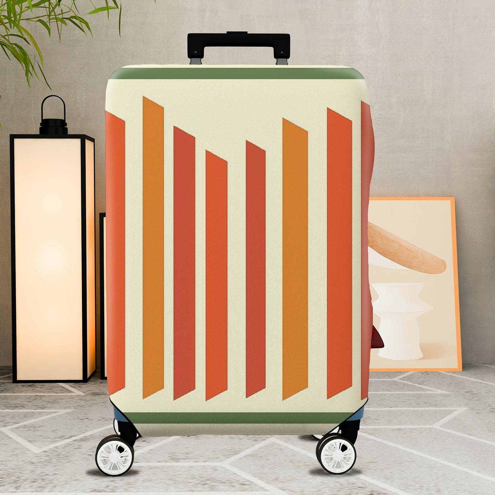 1-Piece Colorful Striped Modern Geometric Vibrant Abstract  Suitcase Luggage Cover, Stretch Protective Sleeve