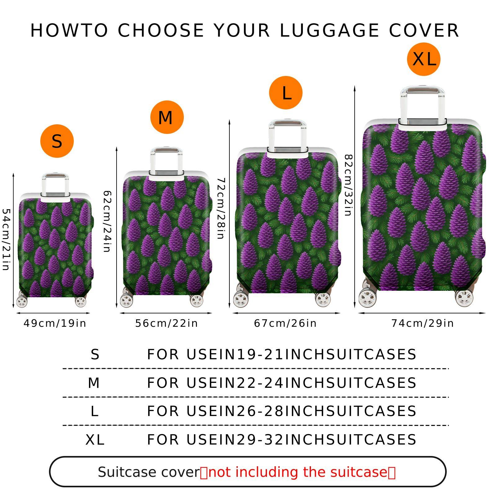 1-Piece Purple Pine Cone Evergreen Holiday Festive Seasonal  Suitcase Luggage Cover, Stretch Protective Sleeve