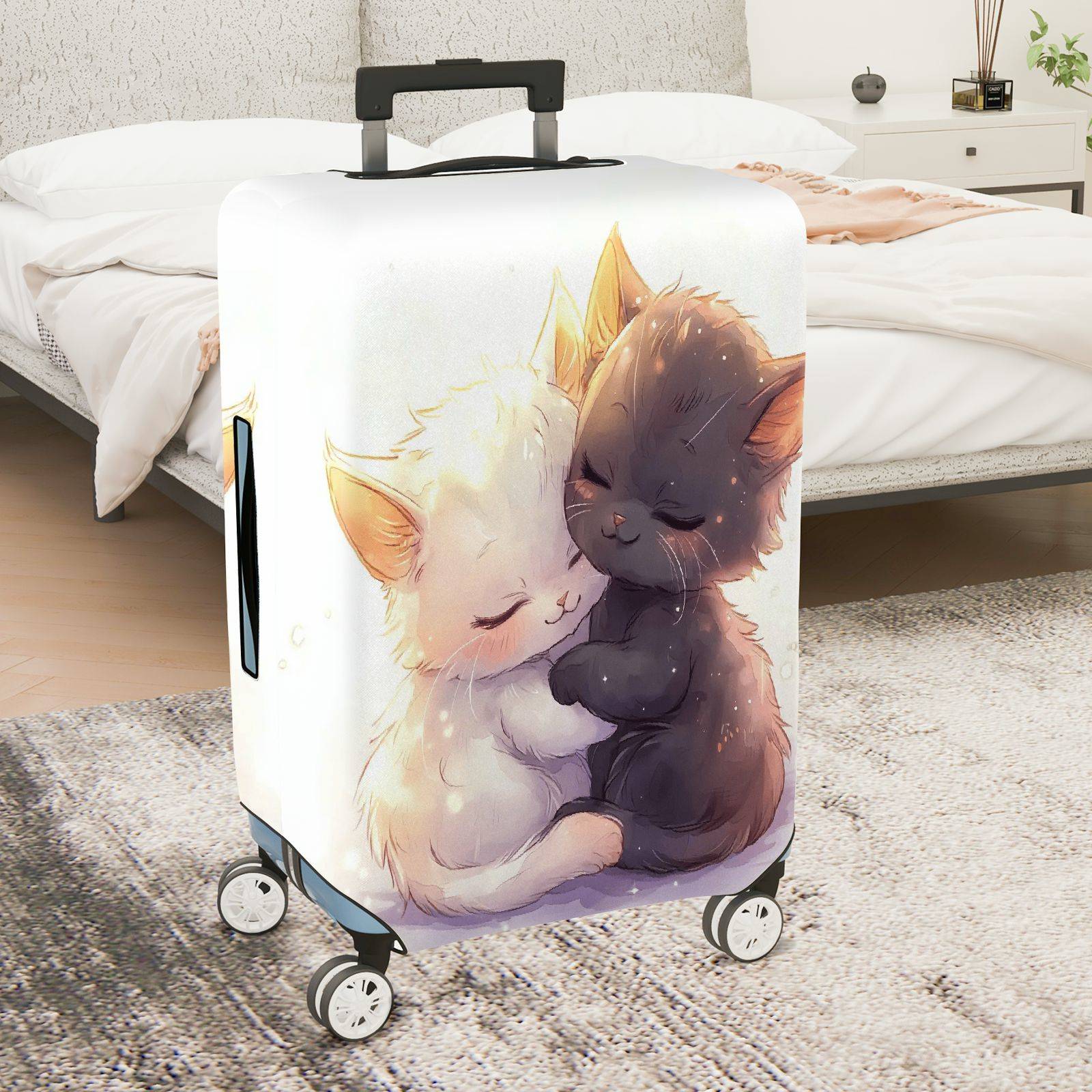 1-Piece Adorable Cat Love Hug Cuddling Cute Animal  Suitcase Luggage Cover, Stretch Protective Sleeve