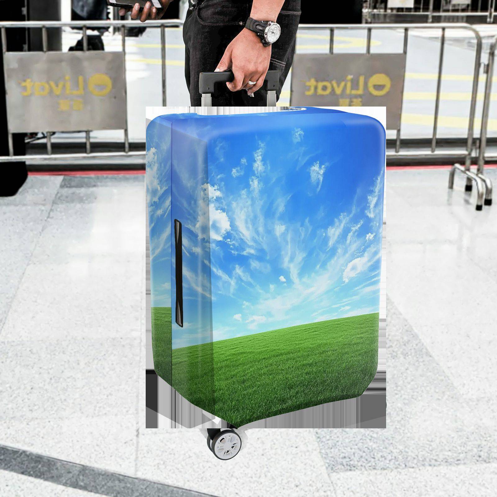 1-Piece Blue Sky Green Field Nature Scenic Landscape  Suitcase Luggage Cover, Stretch Protective Sleeve