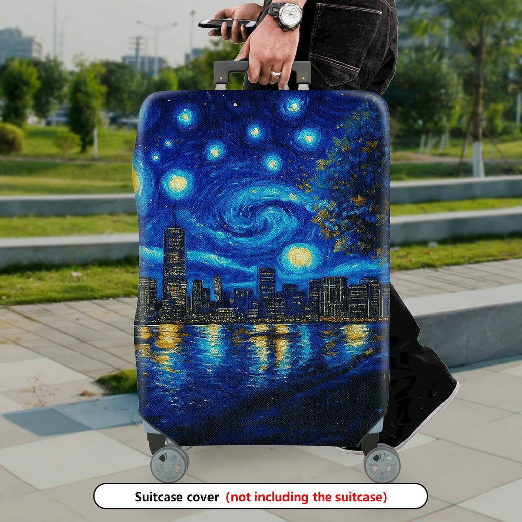 1-Piece Starry Night City Skyline Abstract Artistic Landscape  Suitcase Luggage Cover, Stretch Protective Sleeve