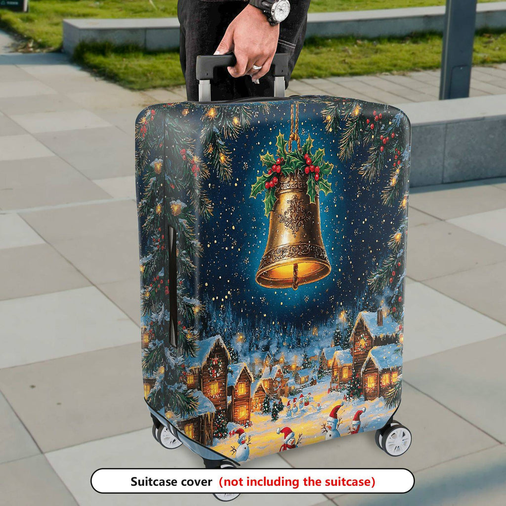 1-Piece Christmas Winter Holiday Bell Snow Village Snowman  Suitcase Luggage Cover, Stretch Protective Sleeve
