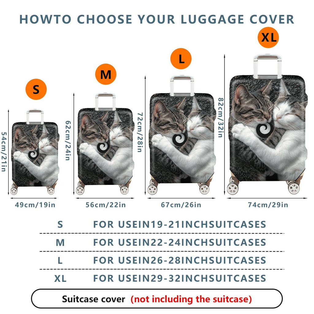 1-Piece Cute Cozy Cat Hugging Love Peace  Suitcase Luggage Cover, Stretch Protective Sleeve