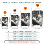 1-Piece Cute Cozy Cat Hugging Love Peace  Suitcase Luggage Cover, Stretch Protective Sleeve