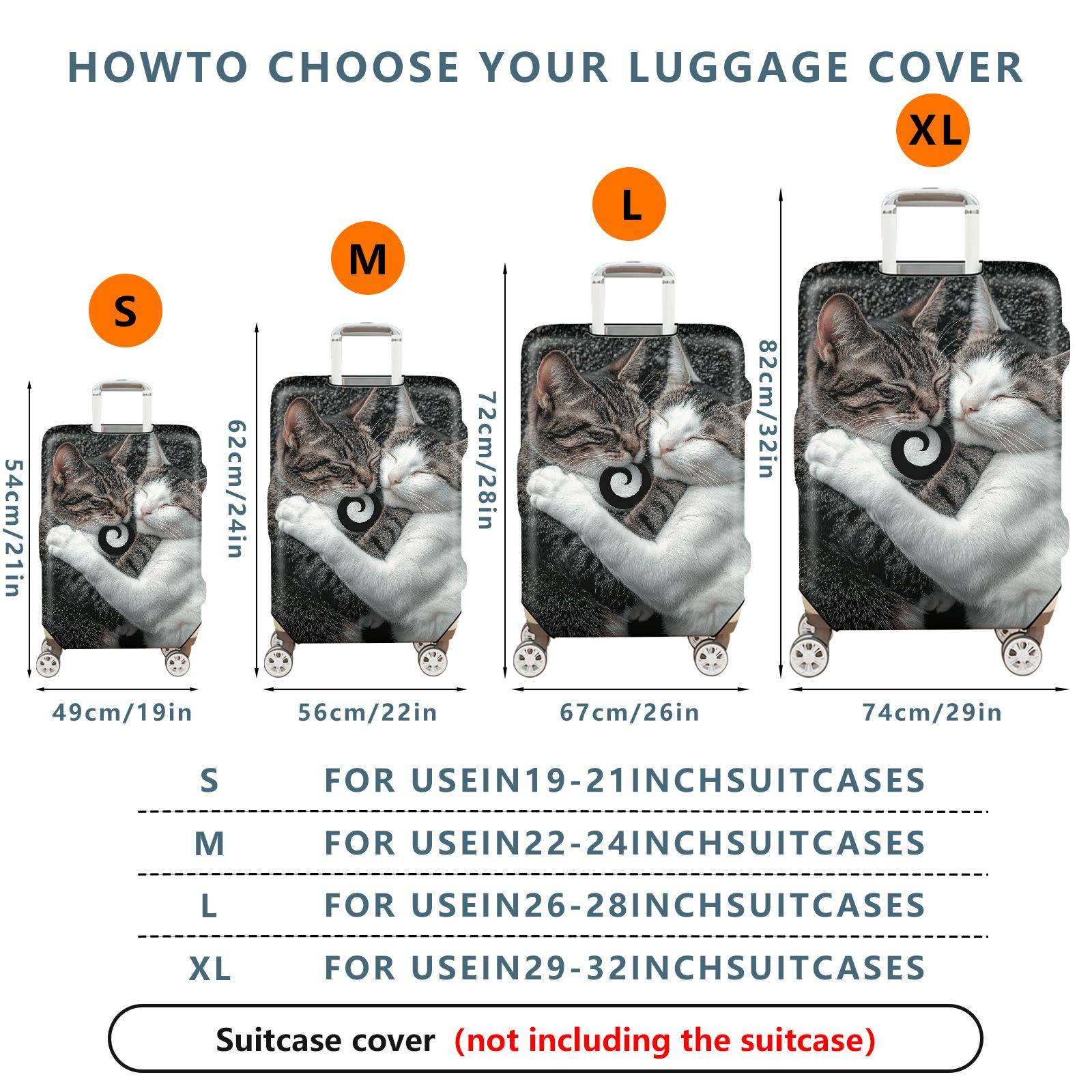 1-Piece Cute Cozy Cat Hugging Love Peace  Suitcase Luggage Cover, Stretch Protective Sleeve