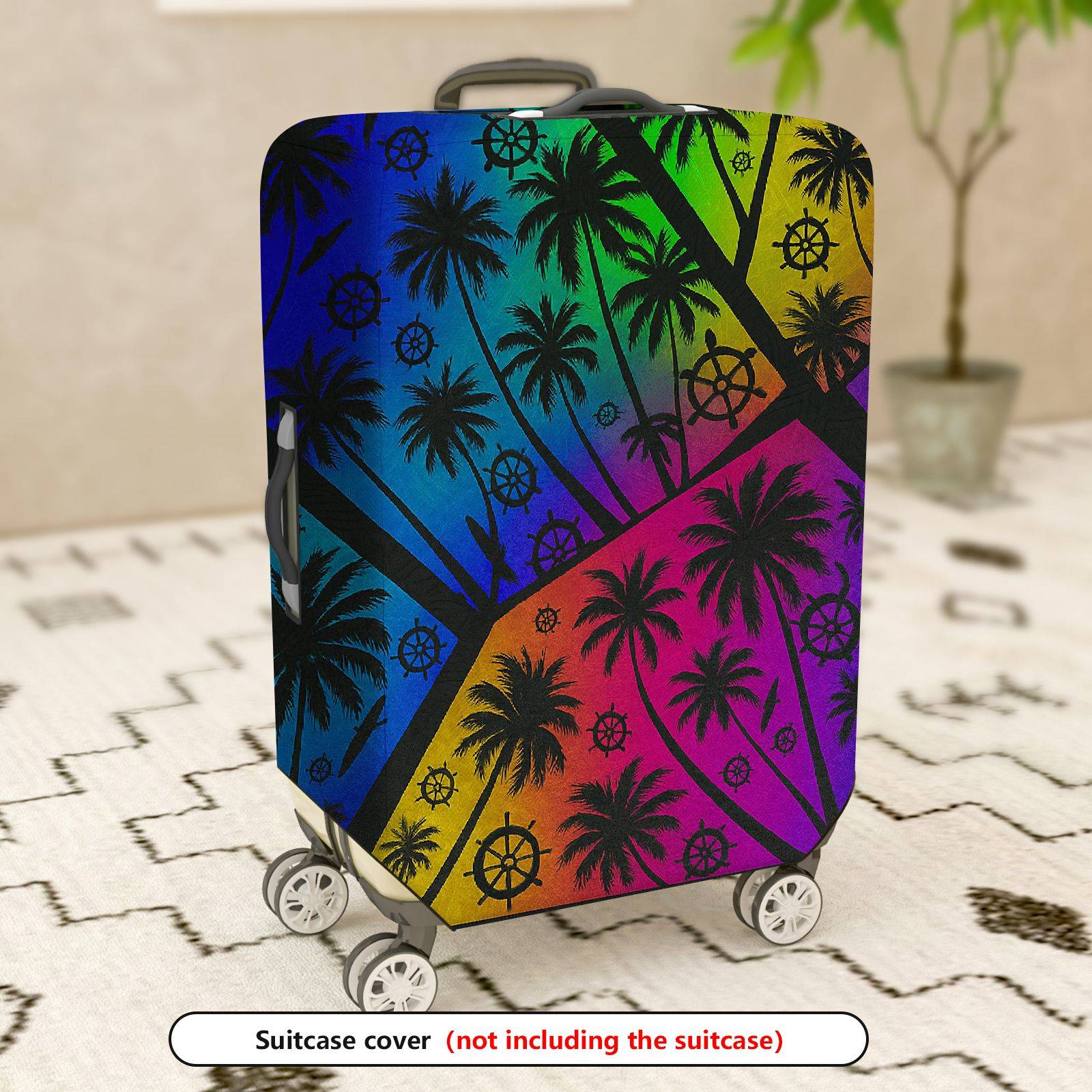 1-Piece Rainbow Palm Tree Nautical Vivid Beach Holiday  Suitcase Luggage Cover, Stretch Protective Sleeve