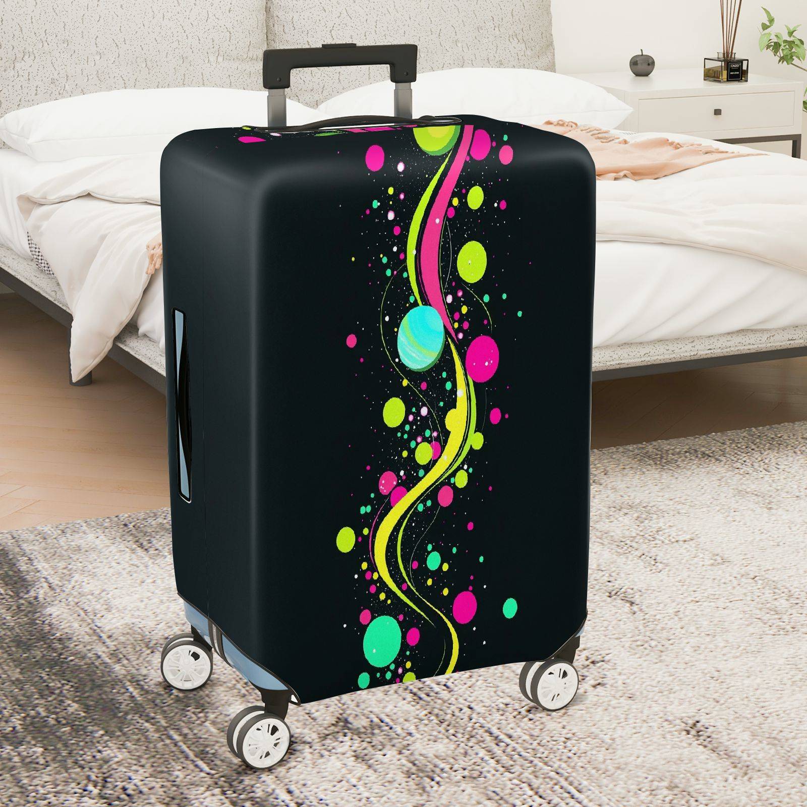 1-Piece Abstract Colorful Dots Circles Line  Suitcase Luggage Cover, Stretch Protective Sleeve