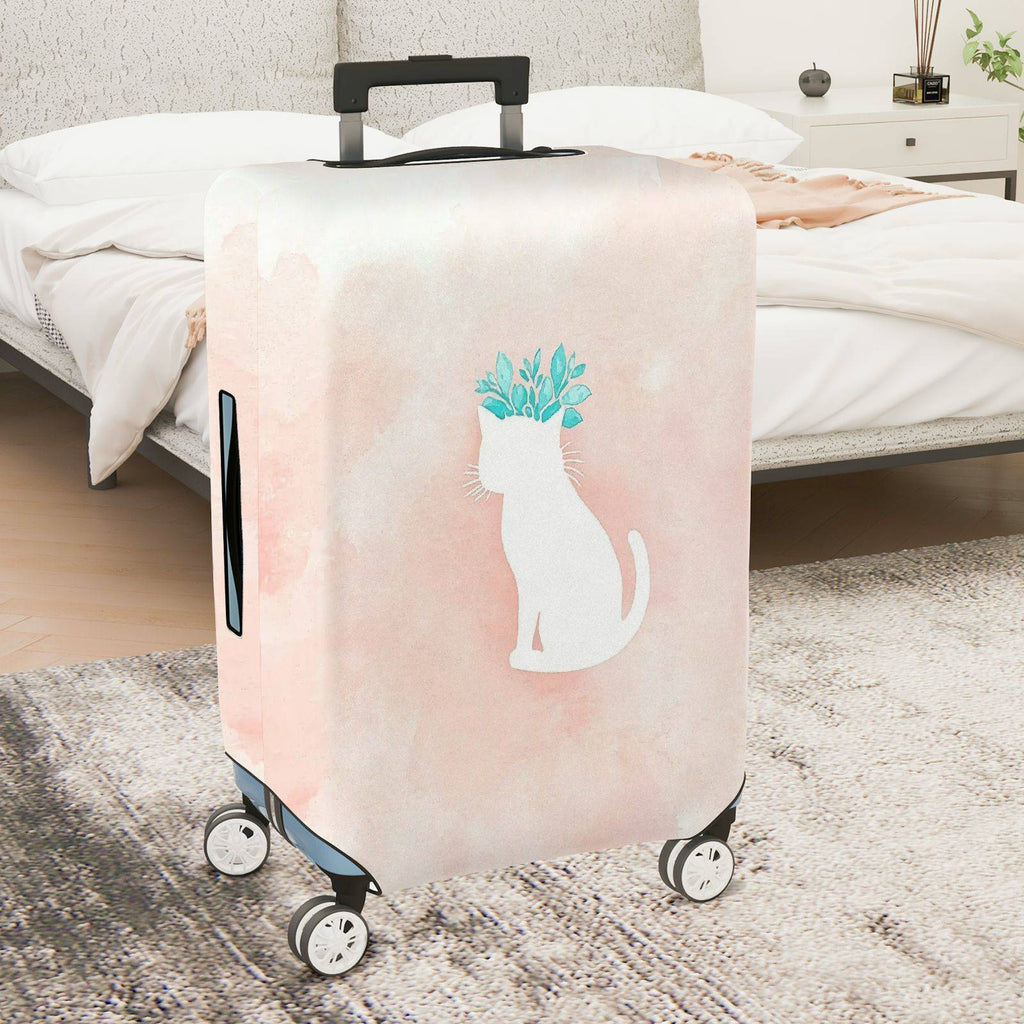 1-Piece Cat Plant Watercolor Pink Cute Stylish Modern  Suitcase Luggage Cover, Stretch Protective Sleeve