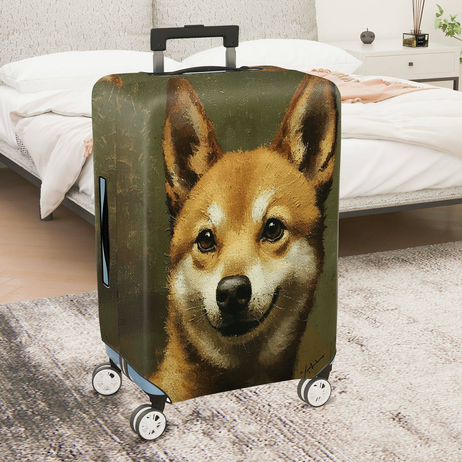 1-Piece Animal Ear Artistic Green Nature Travel  Suitcase Luggage Cover, Stretch Protective Sleeve
