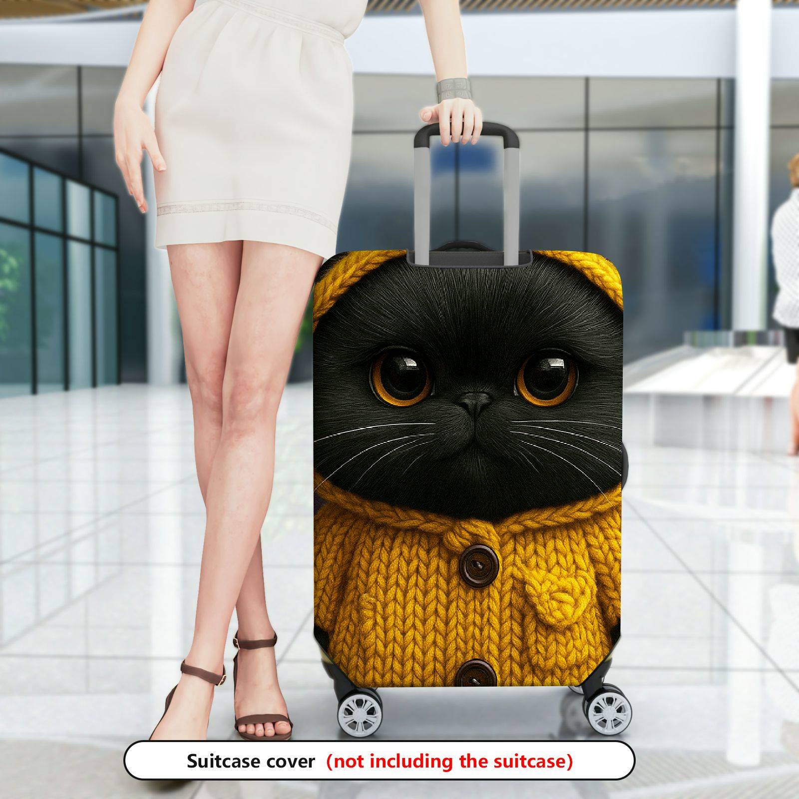 1-Piece Cute Cat Yellow Knitted Hoodie Animal Design  Suitcase Luggage Cover, Stretch Protective Sleeve