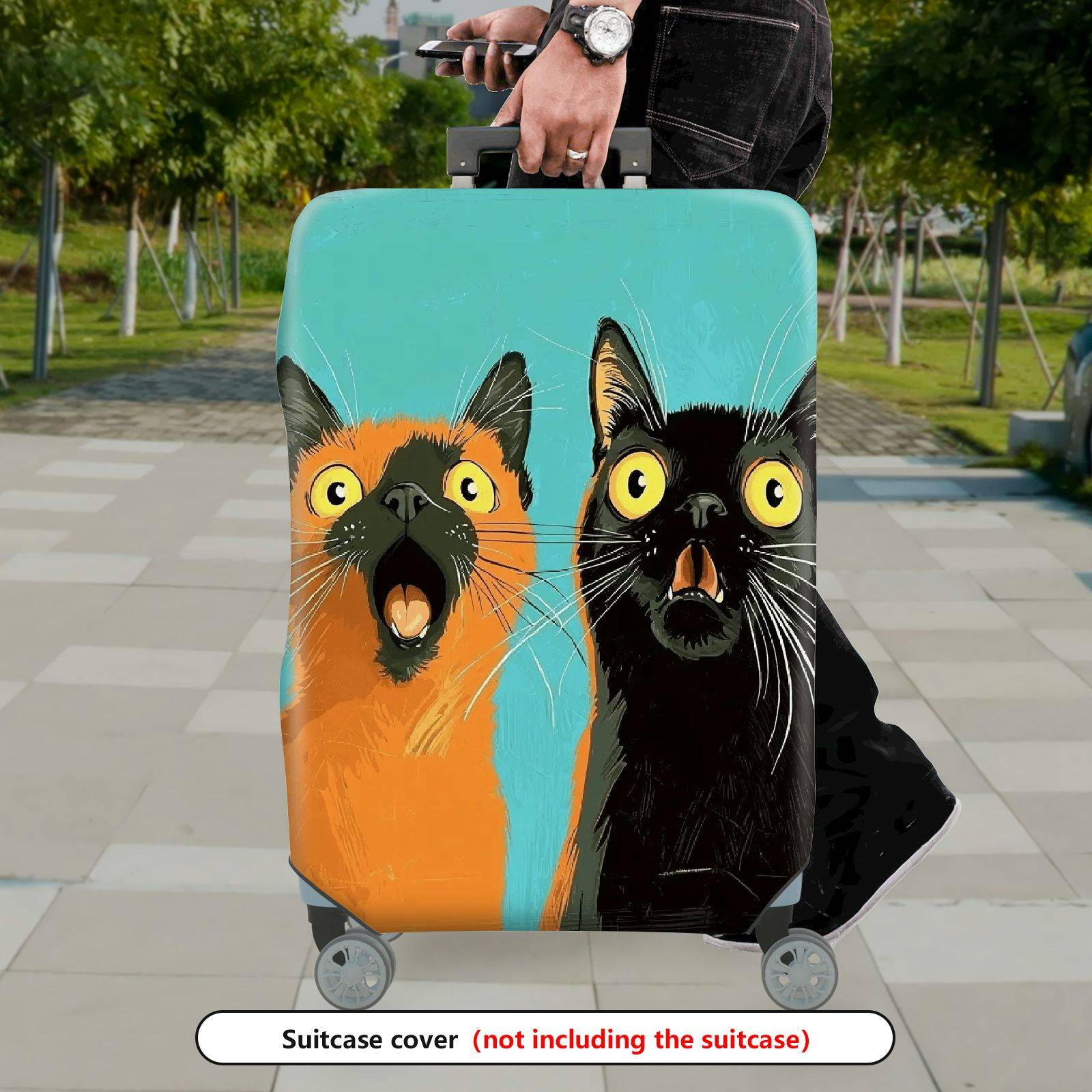 1-Piece Funny Colorful Cute Cat Abstract  Suitcase Luggage Cover, Stretch Protective Sleeve