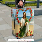 1-Piece Beach Religious Rose Heart Floral Biblical  Suitcase Luggage Cover, Stretch Protective Sleeve