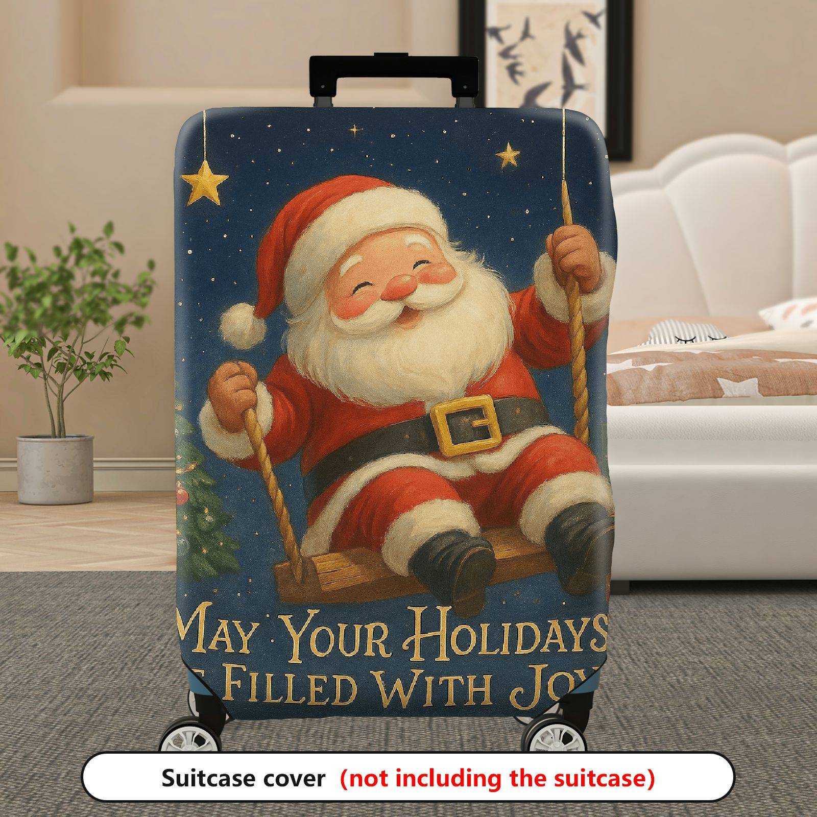 1-Piece Santa Claus Christmas Holiday Joyful Star  Suitcase Luggage Cover, Stretch Protective Sleeve