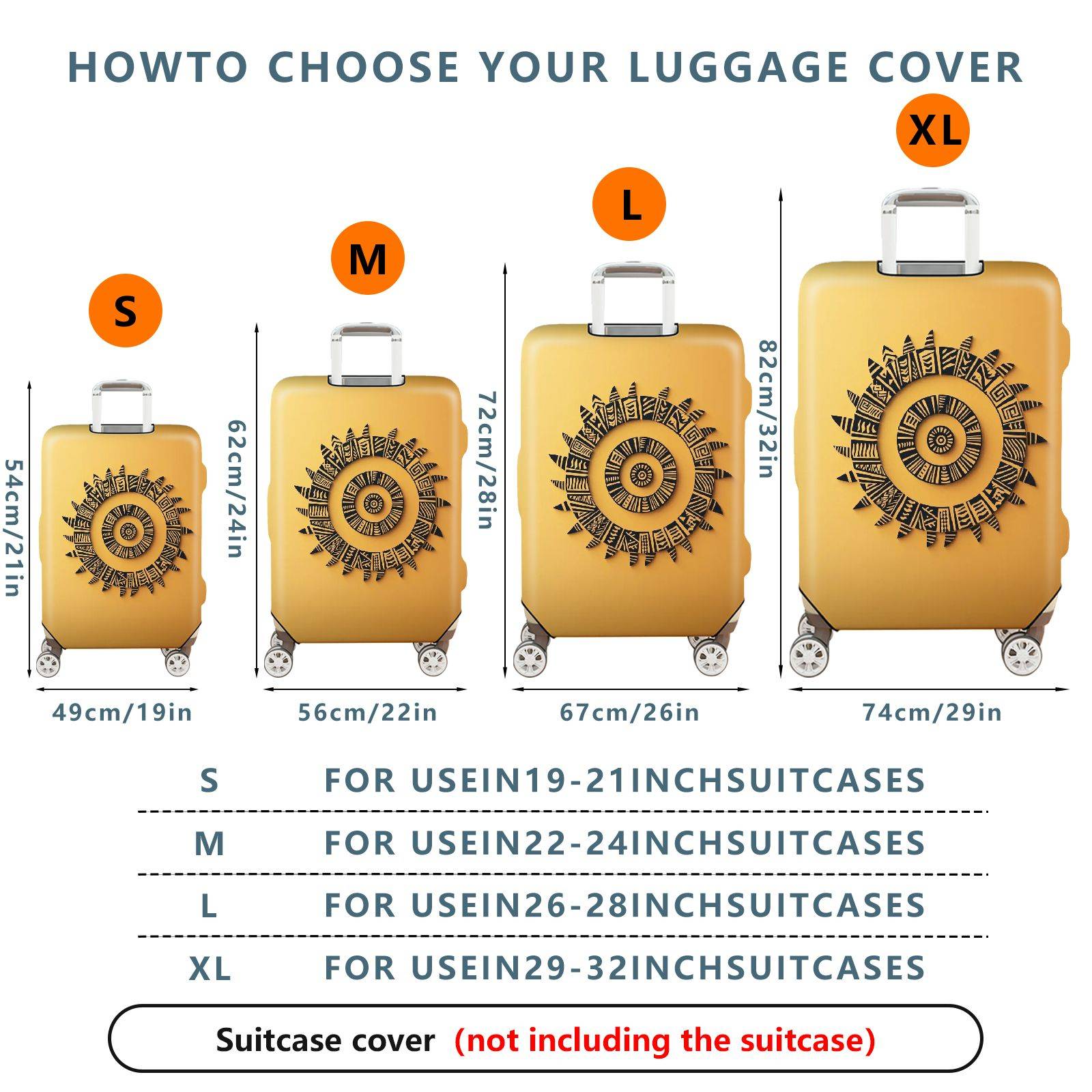 1-Piece Tribal Ethnic Geometric Sun Abstract  Suitcase Luggage Cover, Stretch Protective Sleeve