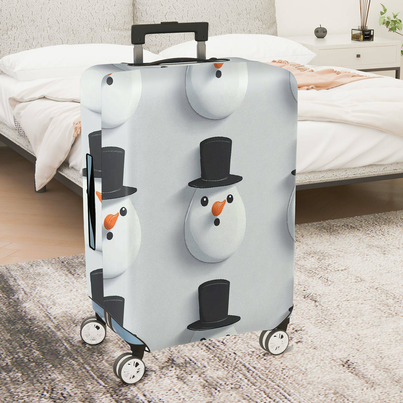 1-Piece Snowman Top Hat Winter Christmas Holiday  Suitcase Luggage Cover, Stretch Protective Sleeve