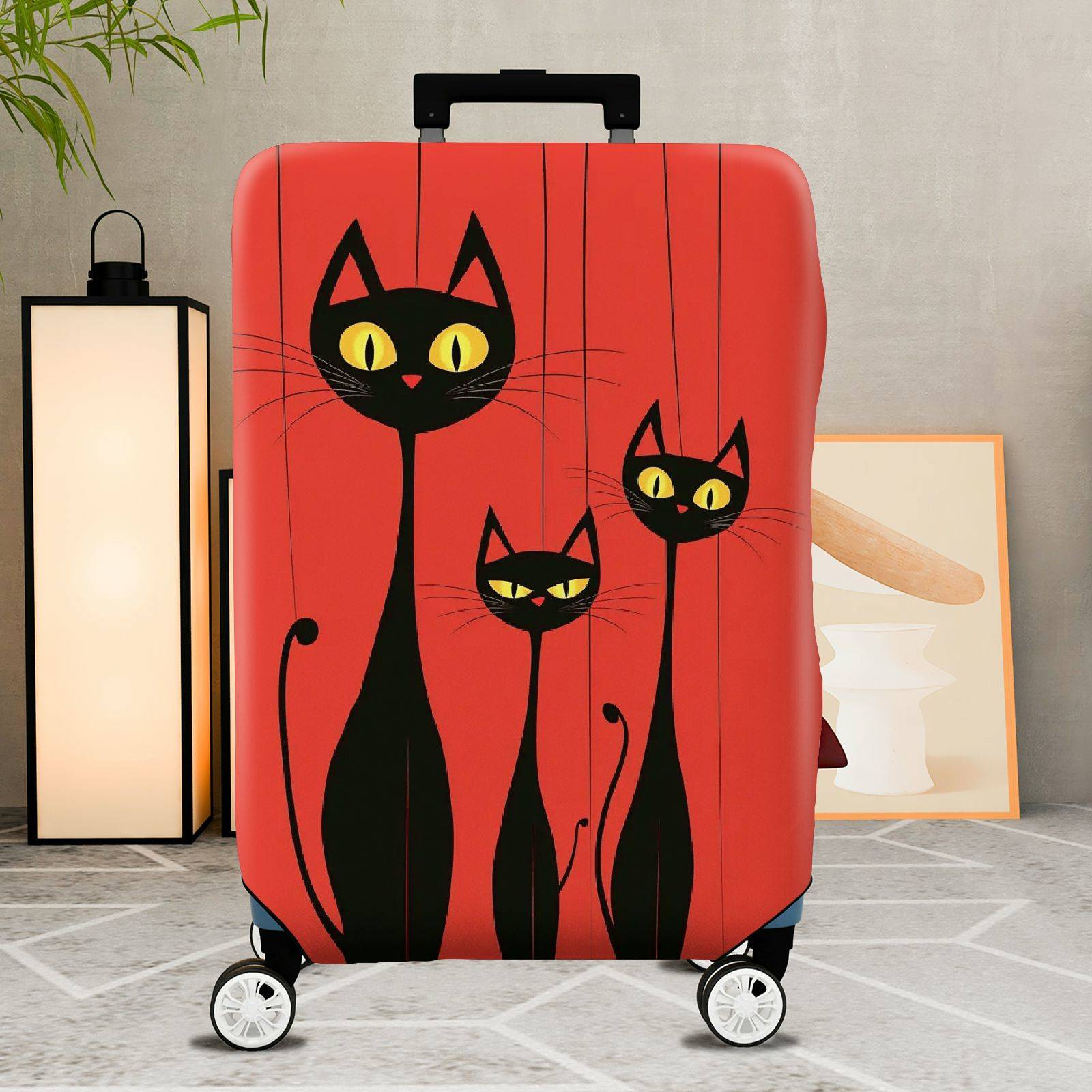 1-Piece Black Cat Red Abstract Artistic Stylish Cute  Suitcase Luggage Cover, Stretch Protective Sleeve