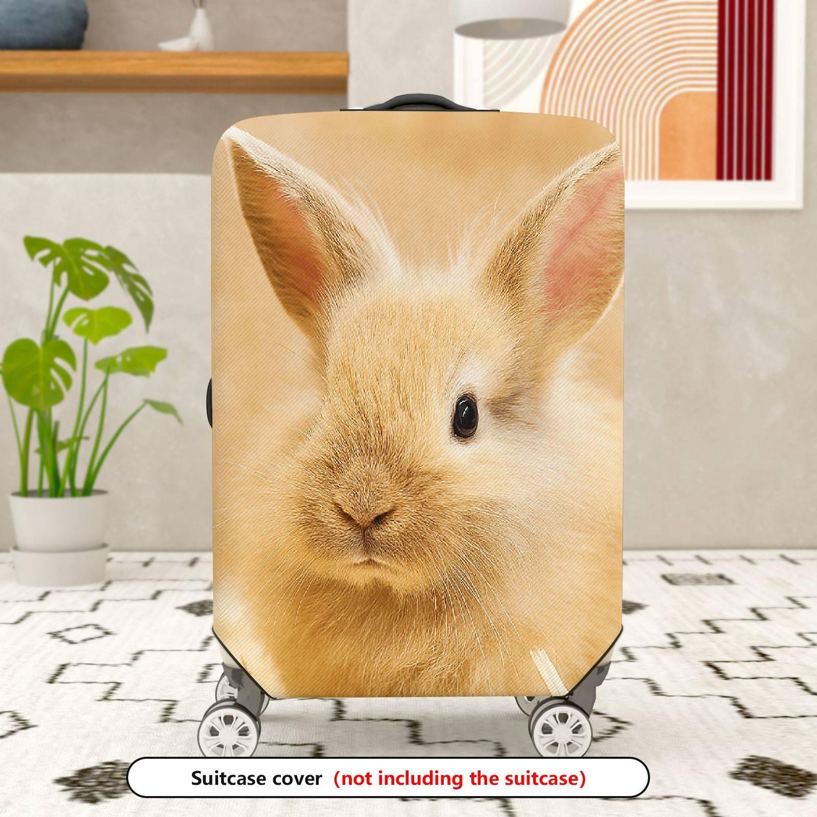 1-Piece Cute Bunny Animal Nature Beige Soft  Suitcase Luggage Cover, Stretch Protective Sleeve