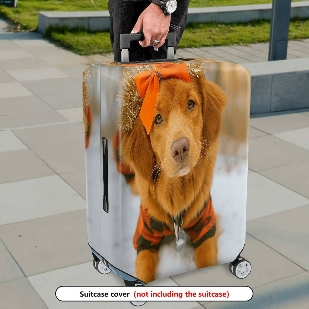 1-Piece Cute Dog Orange Winter Snow Festive  Suitcase Luggage Cover, Stretch Protective Sleeve