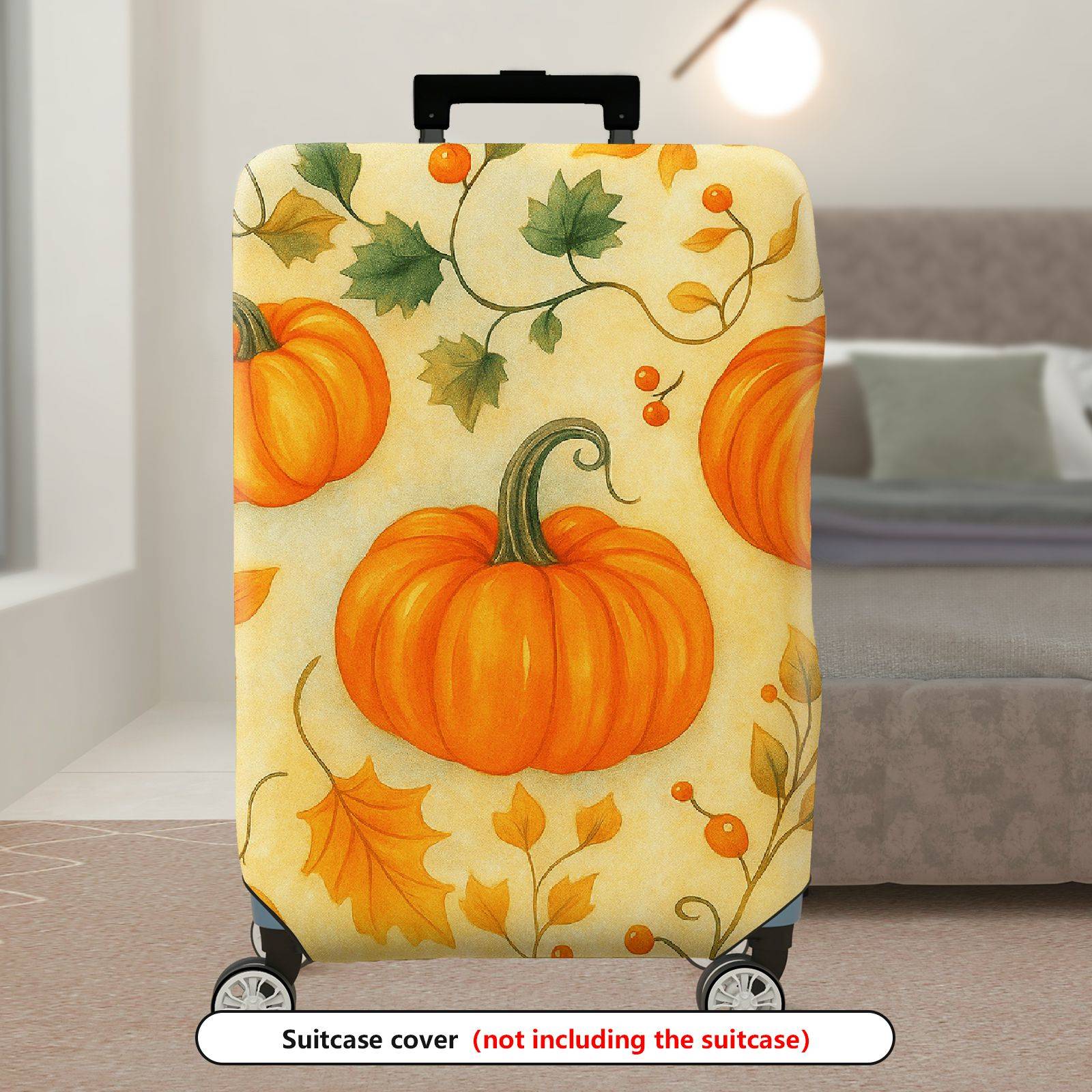 1-Piece Pumpkin Autumn Leaves Harvest Thanksgiving Holiday  Suitcase Luggage Cover, Stretch Protective Sleeve