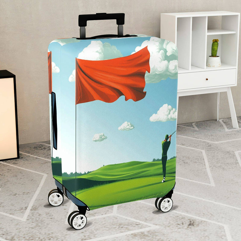 1-Piece Sky Landscape Golfing Red Flag Countryside  Suitcase Luggage Cover, Stretch Protective Sleeve