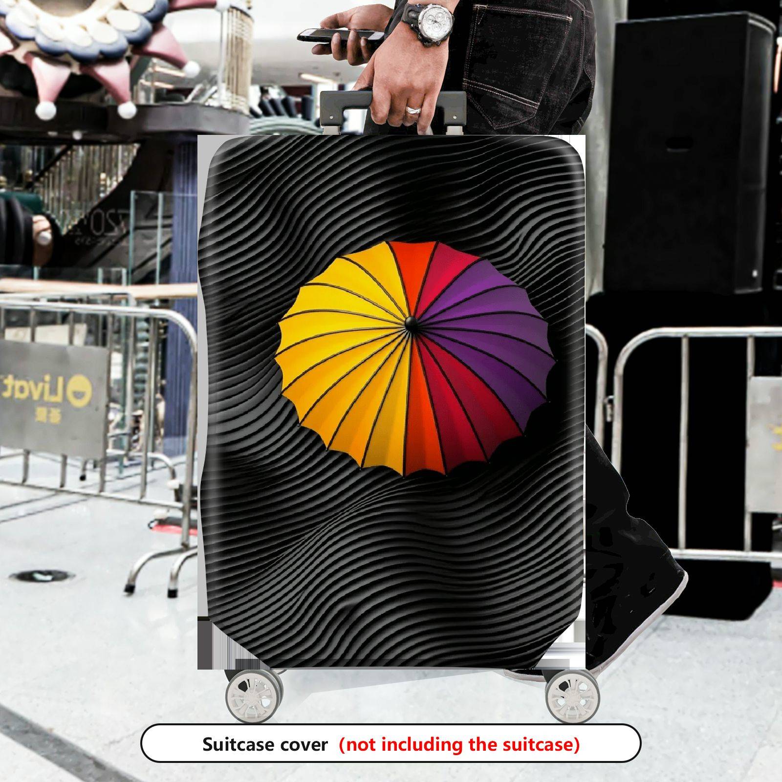 1-Piece Abstract Colorful Umbrella Black Swirl Artistic  Suitcase Luggage Cover, Stretch Protective Sleeve