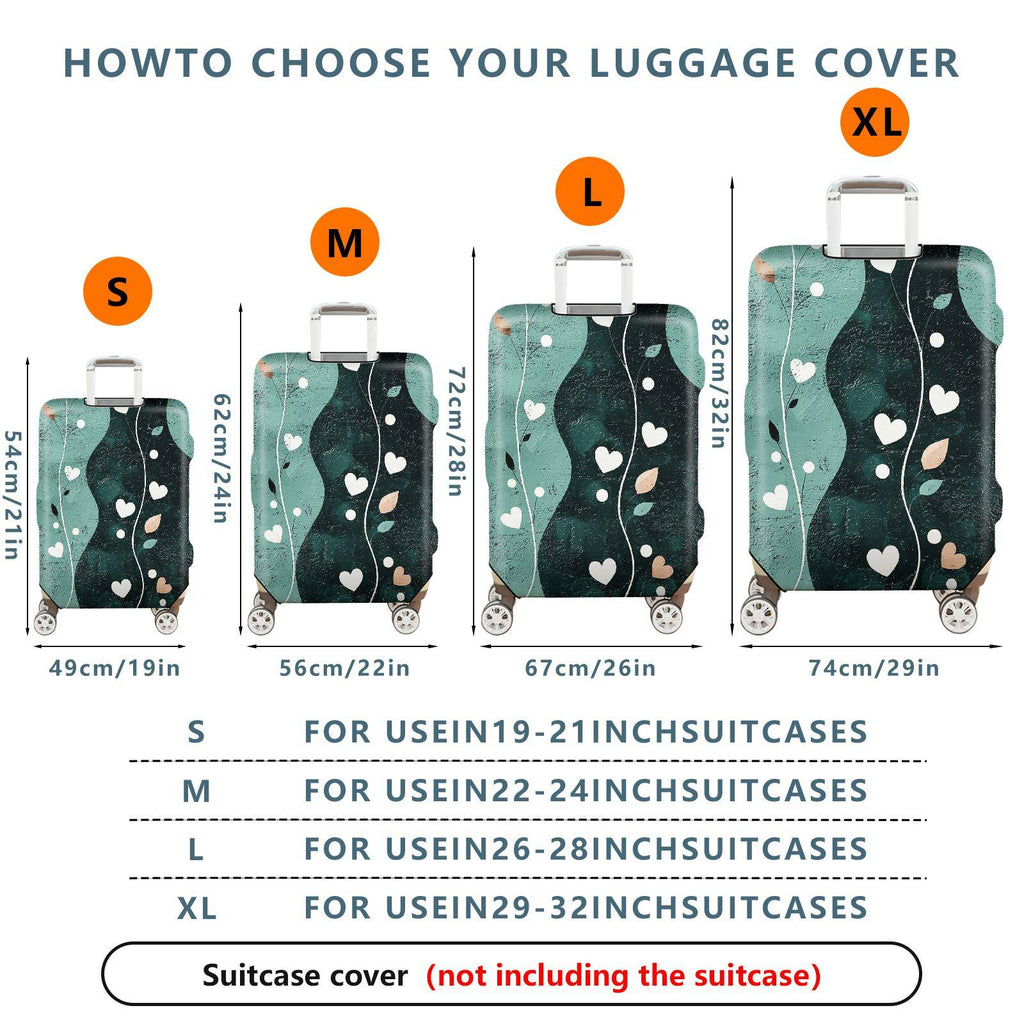 1-Piece Abstract Heart Leaf Artistic Pastel Green Decorative  Suitcase Luggage Cover, Stretch Protective Sleeve