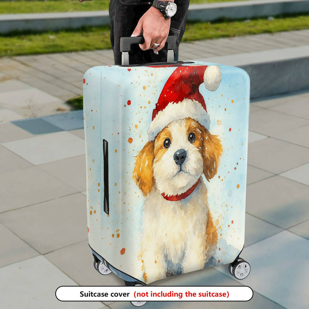 1-Piece Christmas Dog Santa Holiday Festive  Suitcase Luggage Cover, Stretch Protective Sleeve