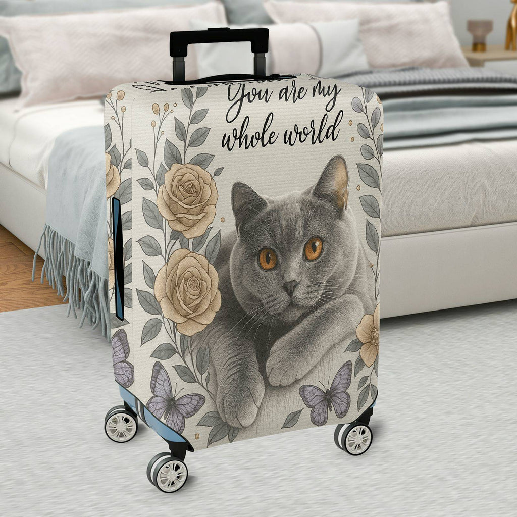 1-Piece Floral Cat Rose Butterfly Artistic  Suitcase Luggage Cover, Stretch Protective Sleeve
