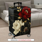 1-Piece Red White Black Floral Gold Leaf  Suitcase Luggage Cover, Stretch Protective Sleeve