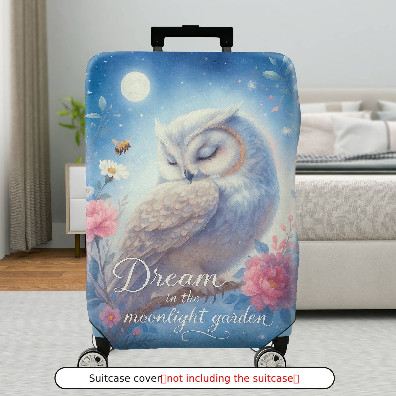 1-Piece Owl Moonlight Garden Floral Dream Fantasy  Suitcase Luggage Cover, Stretch Protective Sleeve