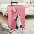 1-Piece Pink Cat Butterfly Cute Whimsical Fun  Suitcase Luggage Cover, Stretch Protective Sleeve