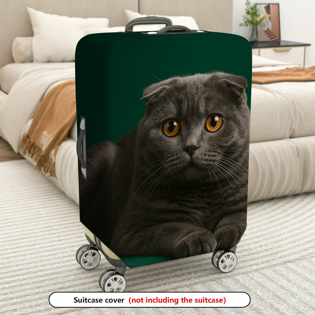1-Piece Cute Cat Green Furry Animal Stylish  Suitcase Luggage Cover, Stretch Protective Sleeve