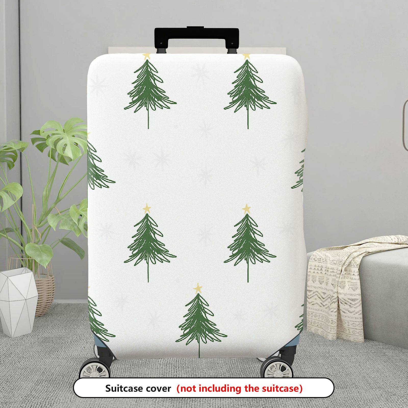 1-Piece Christmas Tree Holiday Seasonal Snow Star Winter  Suitcase Luggage Cover, Stretch Protective Sleeve