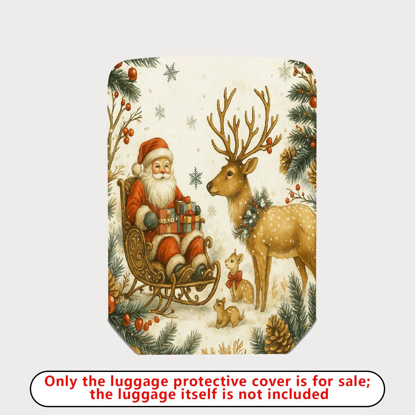 1-Piece Santa Reindeer Snowflakes Christmas Holiday Festive  Suitcase Luggage Cover, Stretch Protective Sleeve