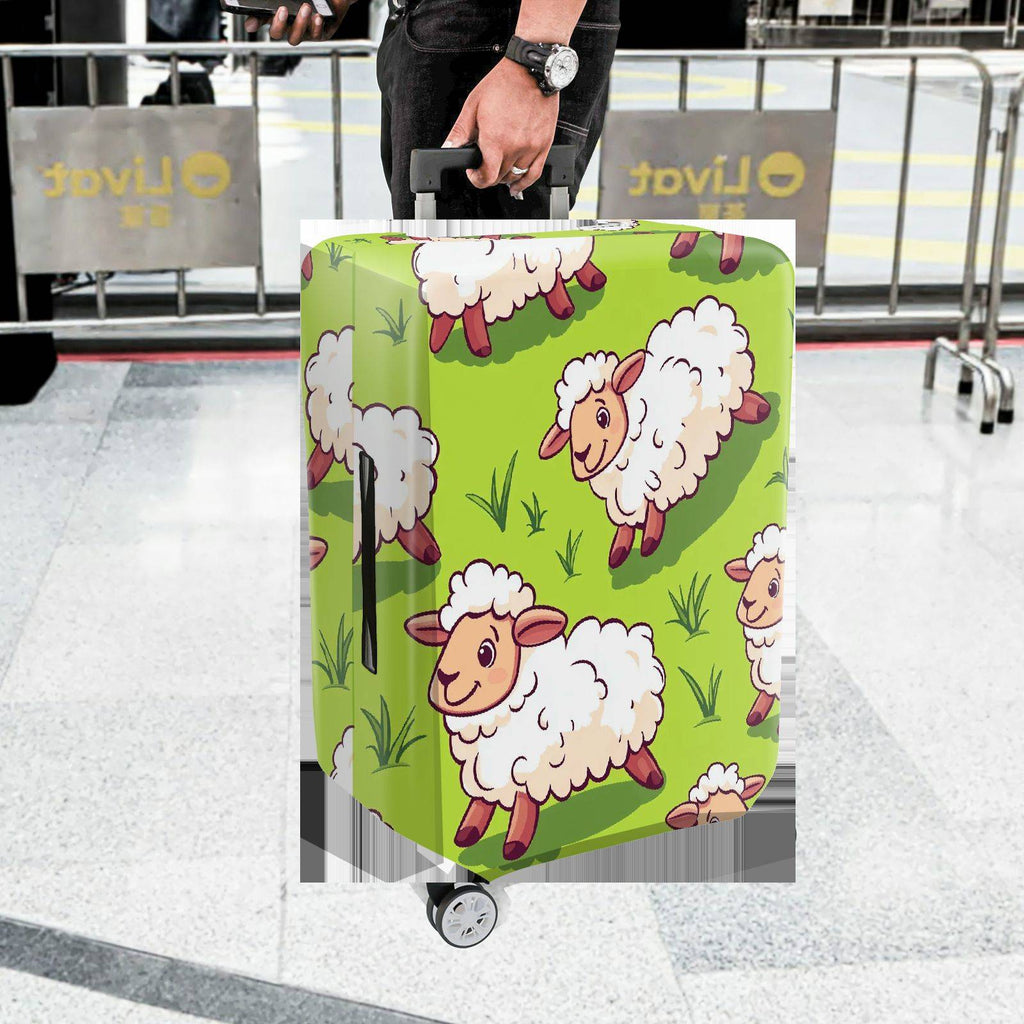 1-Piece Adorable  Sheep Green Pasture Farm Animal Travel  Suitcase Luggage Cover, Stretch Protective Sleeve