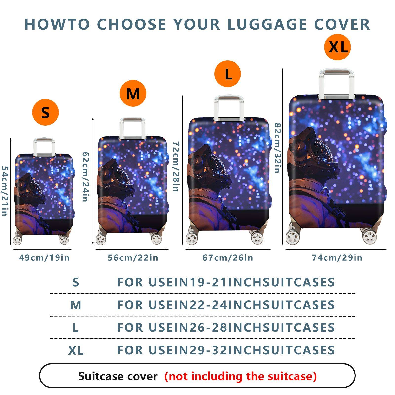 1-Piece Astronaut Galaxy Space Stars Cosmic Adventure  Suitcase Luggage Cover, Stretch Protective Sleeve
